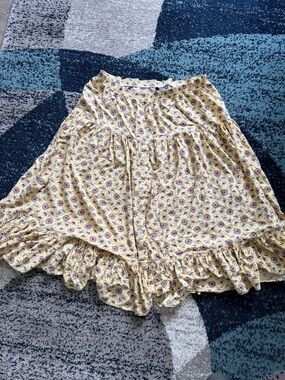 Roughrider Western Vintage Yellow Floral Ruffle Midi Skirt
